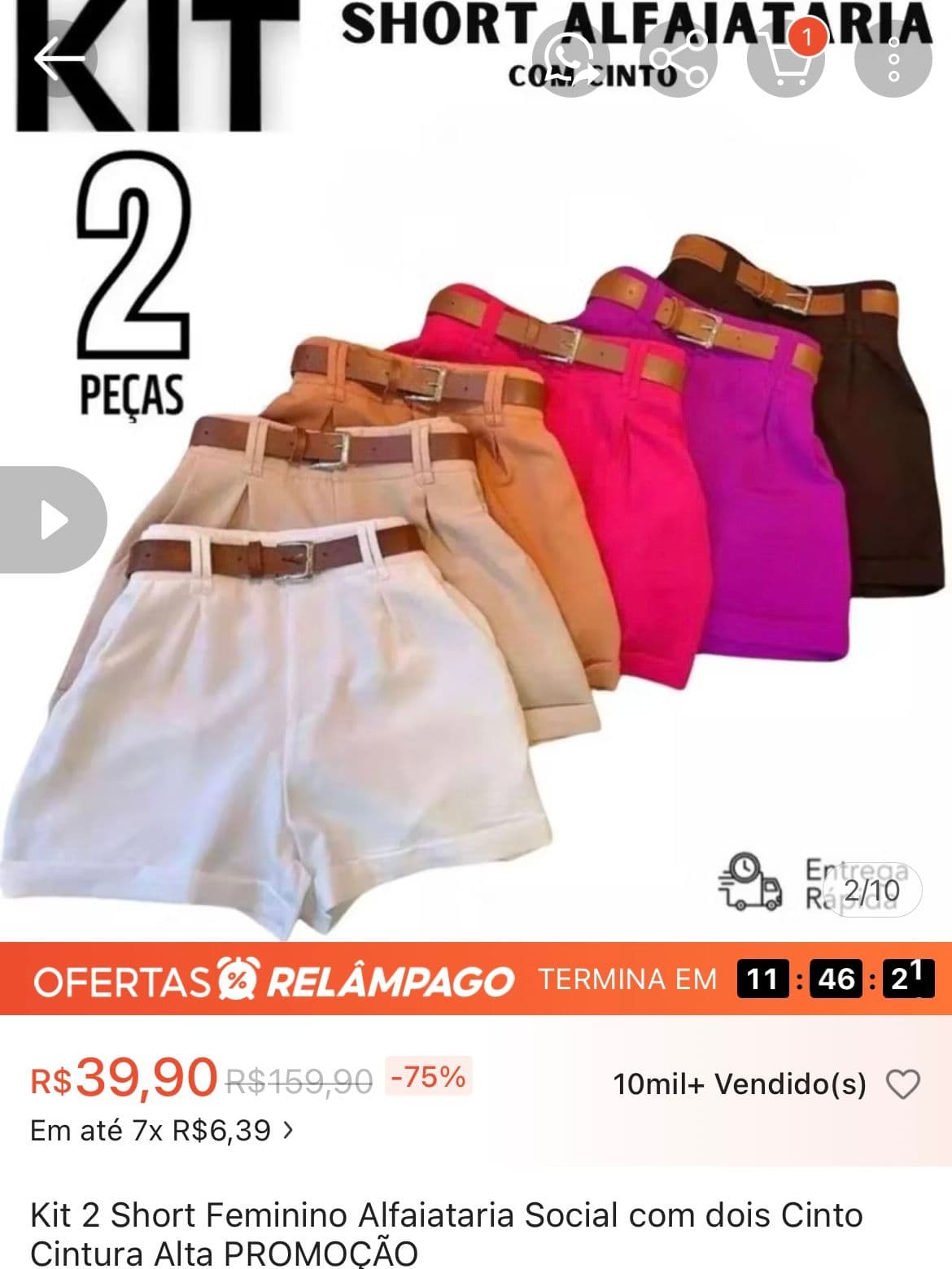 Kit 2 Short Feminino Alfaiararia Social com dois Cinto Cintura Alta Promoção
